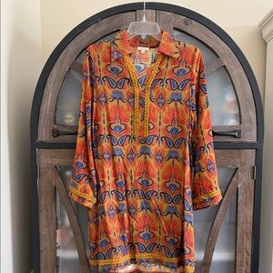 JODIFL Vibrant Orange and Blue Mini Dress